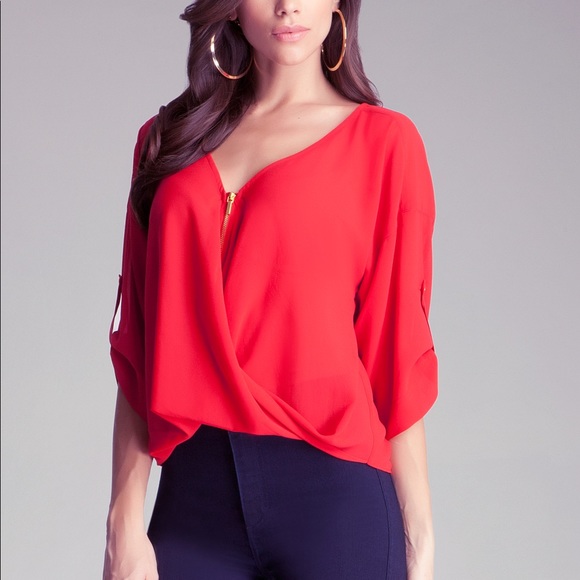 bebe Tops - Bebe Twisted front zipper draped blouse 🌸